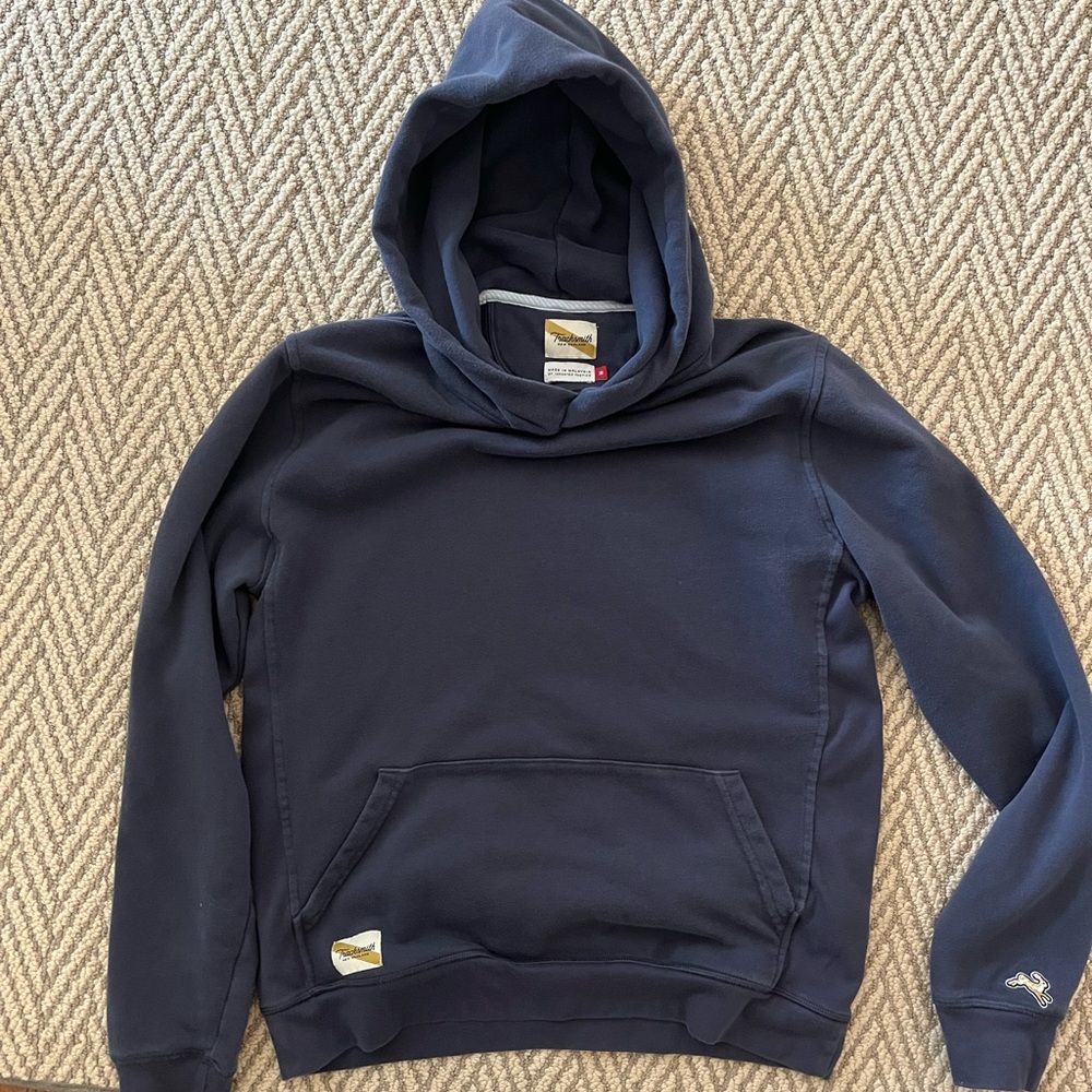 Medium storm/navy colored Tracksmith mid weight sweatshirt